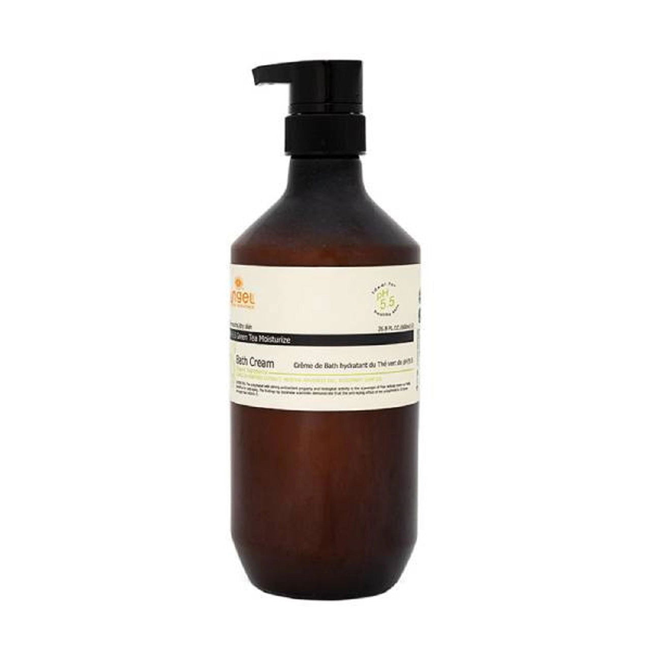 Angel bath cream bottle with pump, brown bottle, cream label