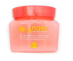 Angel Professional Color Protect hair mask jar, coral-red plastic container with label.