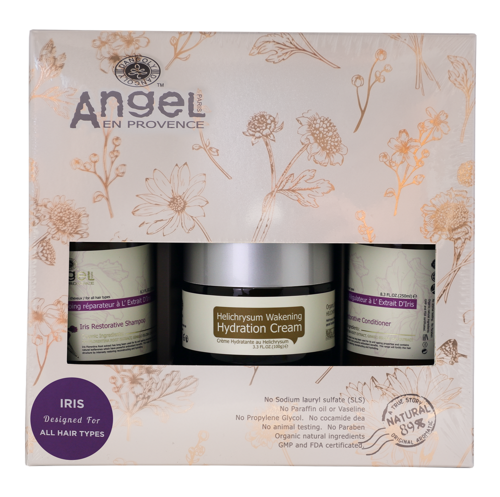 Beauty gift set box with hydrating cream jar and skincare bottles