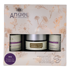 Beauty gift set box with hydrating cream jar and skincare bottles