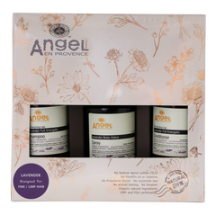Lavender hair care gift pack with three bottles in floral box