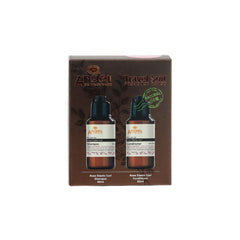Travel-size shampoo and conditioner duo with rose elastic curls labels