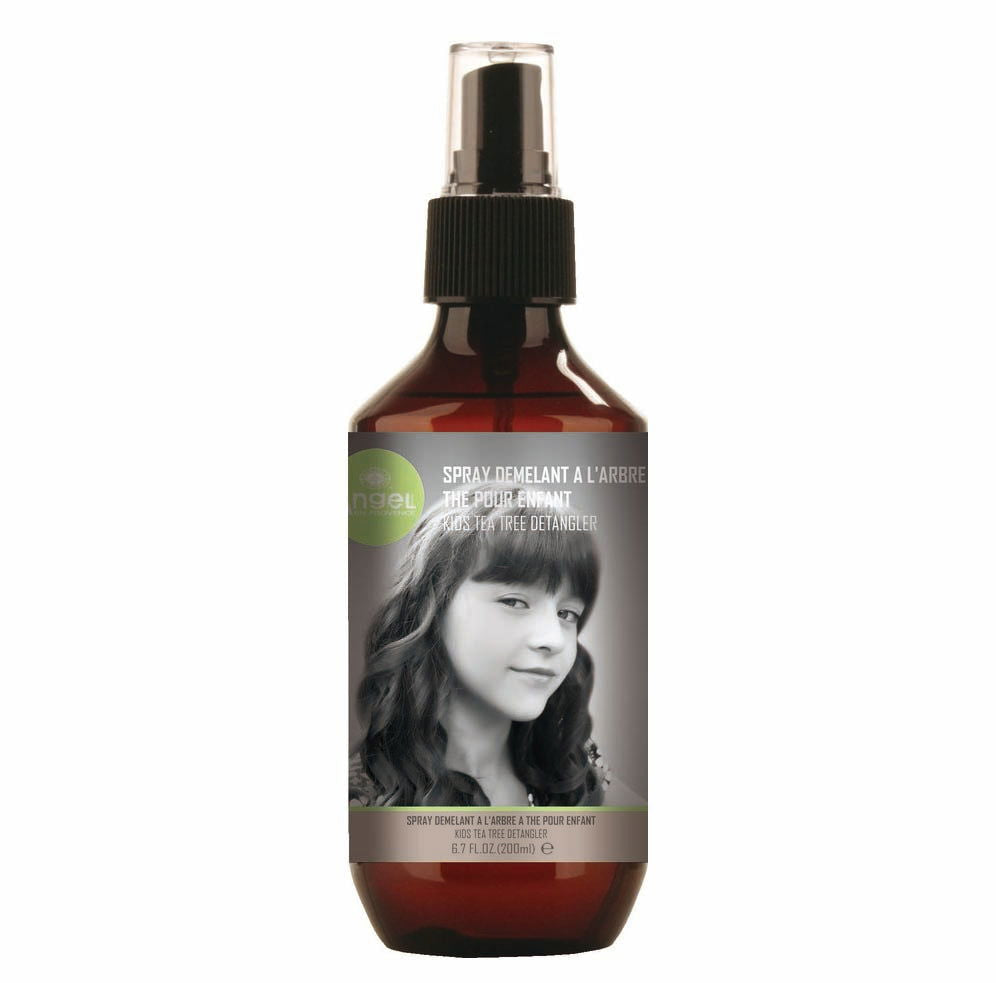 Angel Tea Tree kids detangler spray bottle, amber with black pump