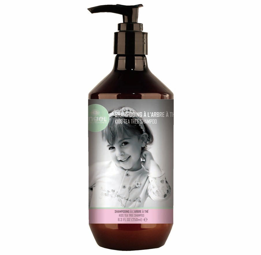 Kids shampoo bottle with pump, dark amber plastic, illustrated kids label