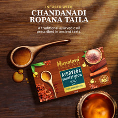 Himalaya Ayurveda sandal glow soap box with sandalwood oil spoon and drops