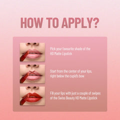 Matte lipstick applied on lips with visible color swipes
