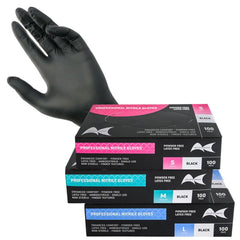 Black nitrile gloves, powder-free, latex-free, non-sterile, finger-textured