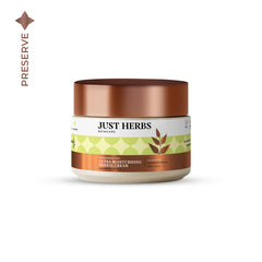 Ultra moisturising herbal cream jar with brown lid and green leaf label