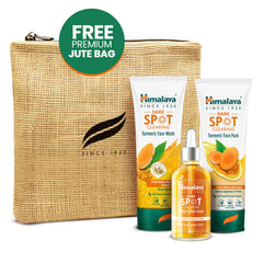 Turmeric dark spot clearing kit with face wash, face pack, serum, and jute bag