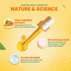 Turmeric face treatment with dropper and highlighted ingredient claims
