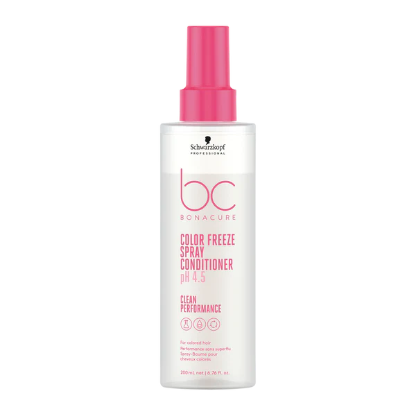 Hair color freeze spray conditioner bottle with pink cap and label, 200 ml