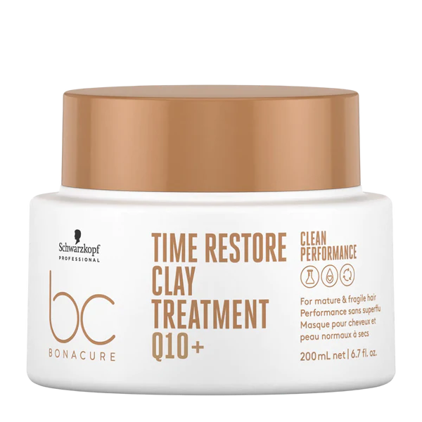 Schwarzkopf BC Bonacure Time Restore Clay Treatment jar, white with tan lid, 200 ml