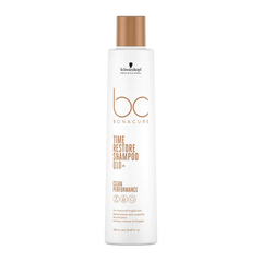 Shampoo bottle with white label, beige cap—BC Bonacure Time Restore, 250 ml