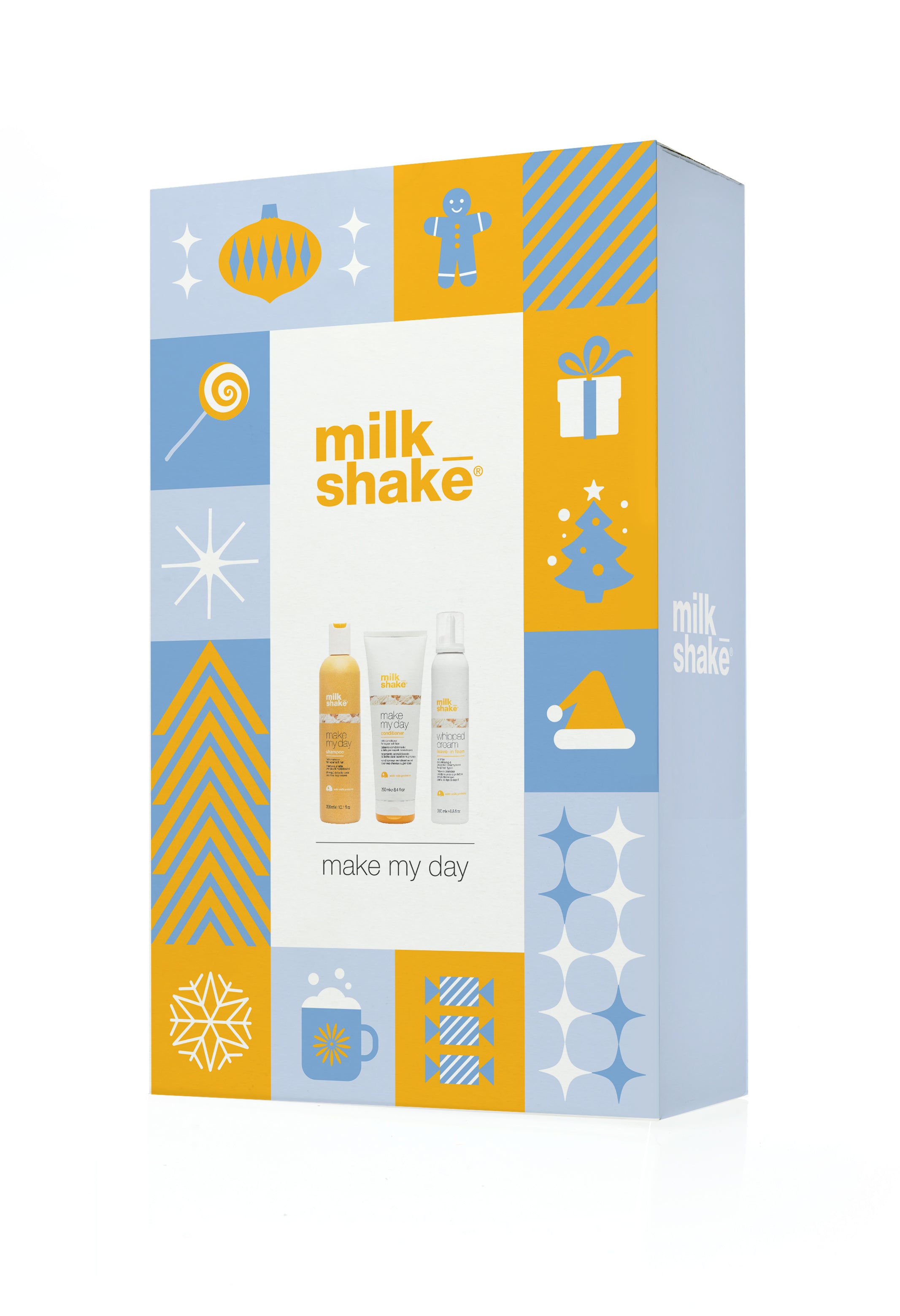 Milk shake trio gift pack box with colorful icons
