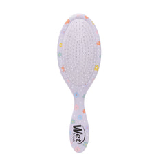 Hair detangling brush with lavender back panel of soft dot bristles