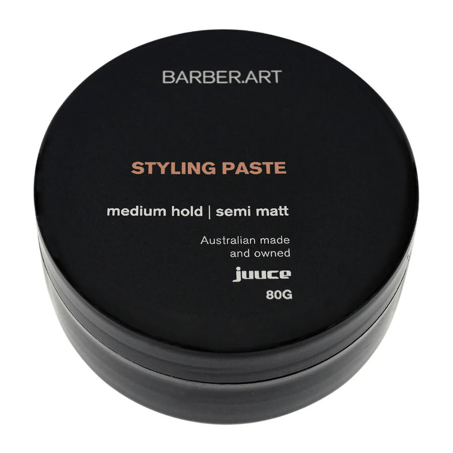 Styling paste jar with black lid, medium hold, semi-matte finish, 80g