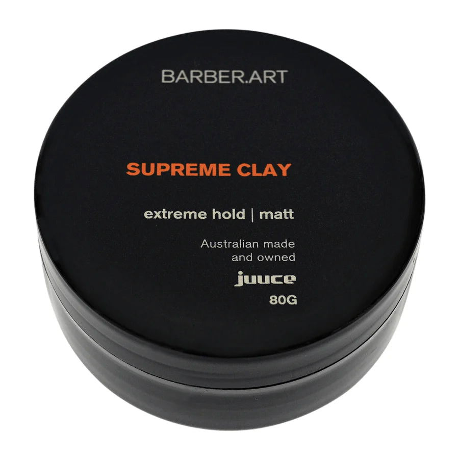 Barber Art Supreme Clay hair styling clay jar, black lid, 80 g.