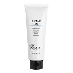 Baxter men's clay mask tube, white cream and black cap, labeled CLAY MASK AHA.