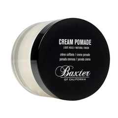 Cream pomade jar with black lid labeled Light Hold and Natural Finish