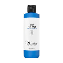 Baxter Daily Face Wash bottle with black cap and blue-and-white label