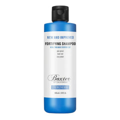 Baxter of California fortifying shampoo bottle, blue and white label