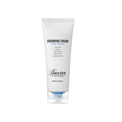 Grooming cream tube, white with flip-top cap; Baxter logo on front