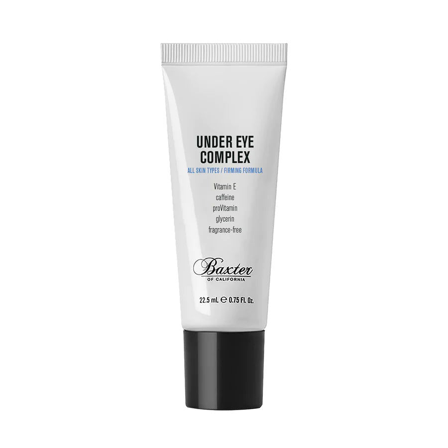 Firming under-eye cream tube for men, white squeeze tube with black cap