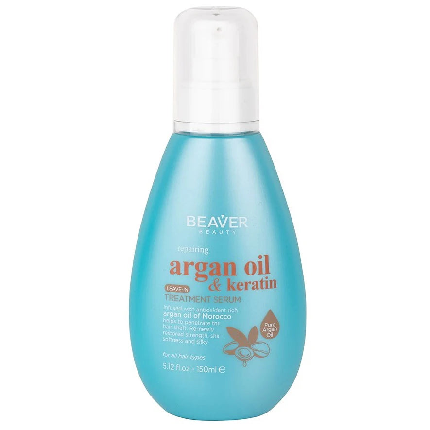 Teal argan oil & keratin treatment serum bottle with pump cap