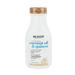 Moisturizing conditioner bottle with coconut oil & quinoa, white with beige cap, Beaver label