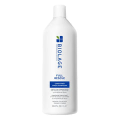 Hair conditioner bottle, white with green-and-blue Full Rescue label, 1000ml