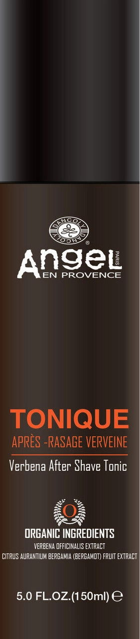 Black after shave tonic bottle with Angel Provence Verbena TONIQUE label