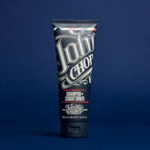 Hair and beard shampoo+conditioner tube, dark label, 250 ml