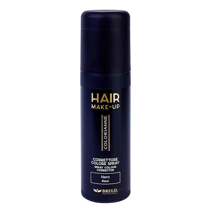 Brelil hair make-up root touch-up spray, black, cylindrical bottle