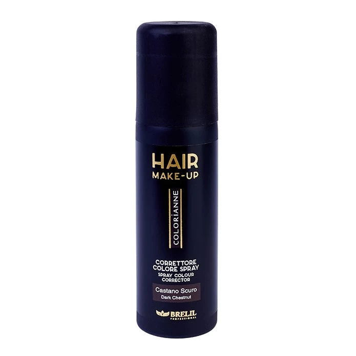 Brelil hair makeup hair color spray bottle, dark chestnut brown, tall cylindrical can
