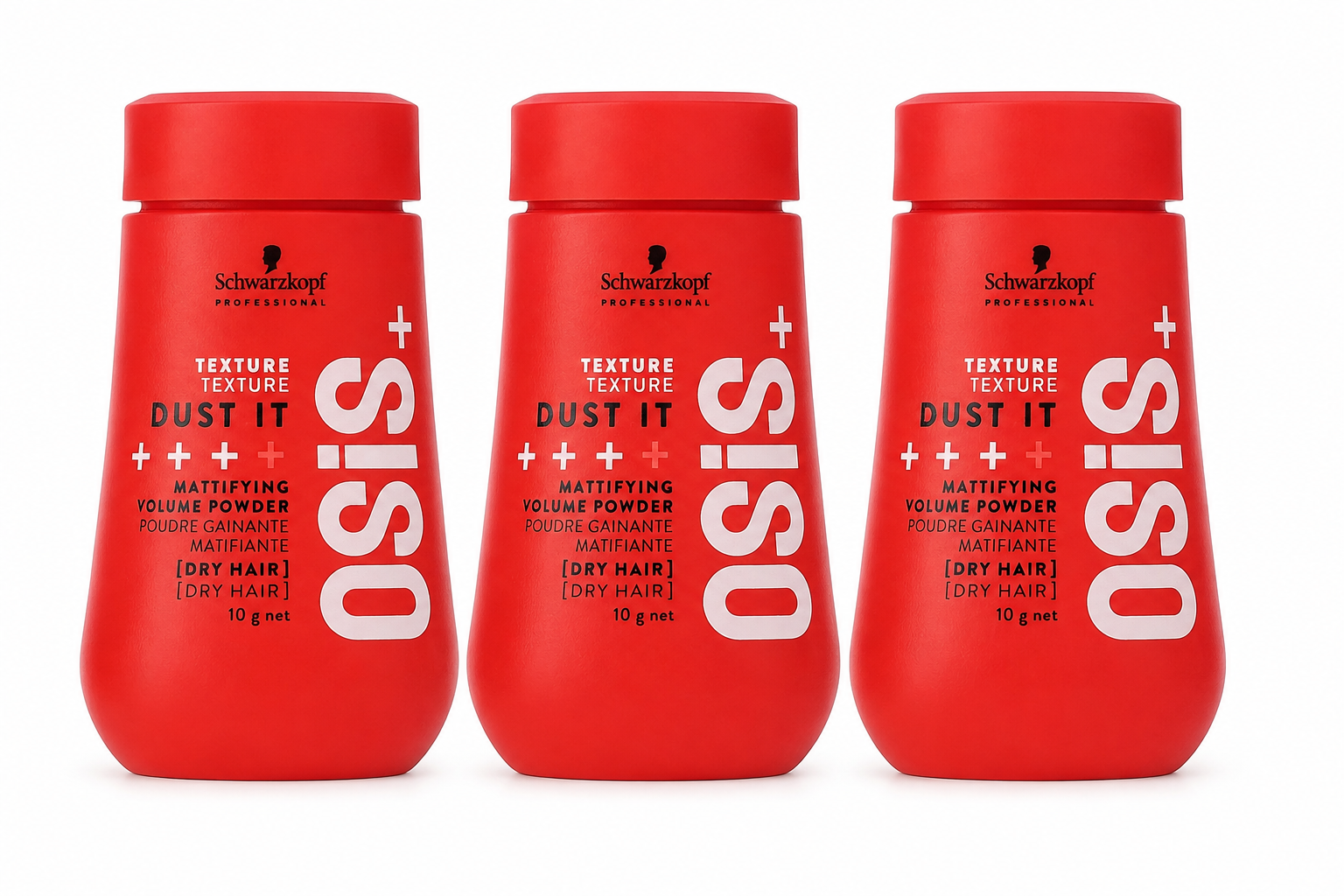 Schwarzkopf OSiS+ Dust It 10g trio: three red texture dust bottles