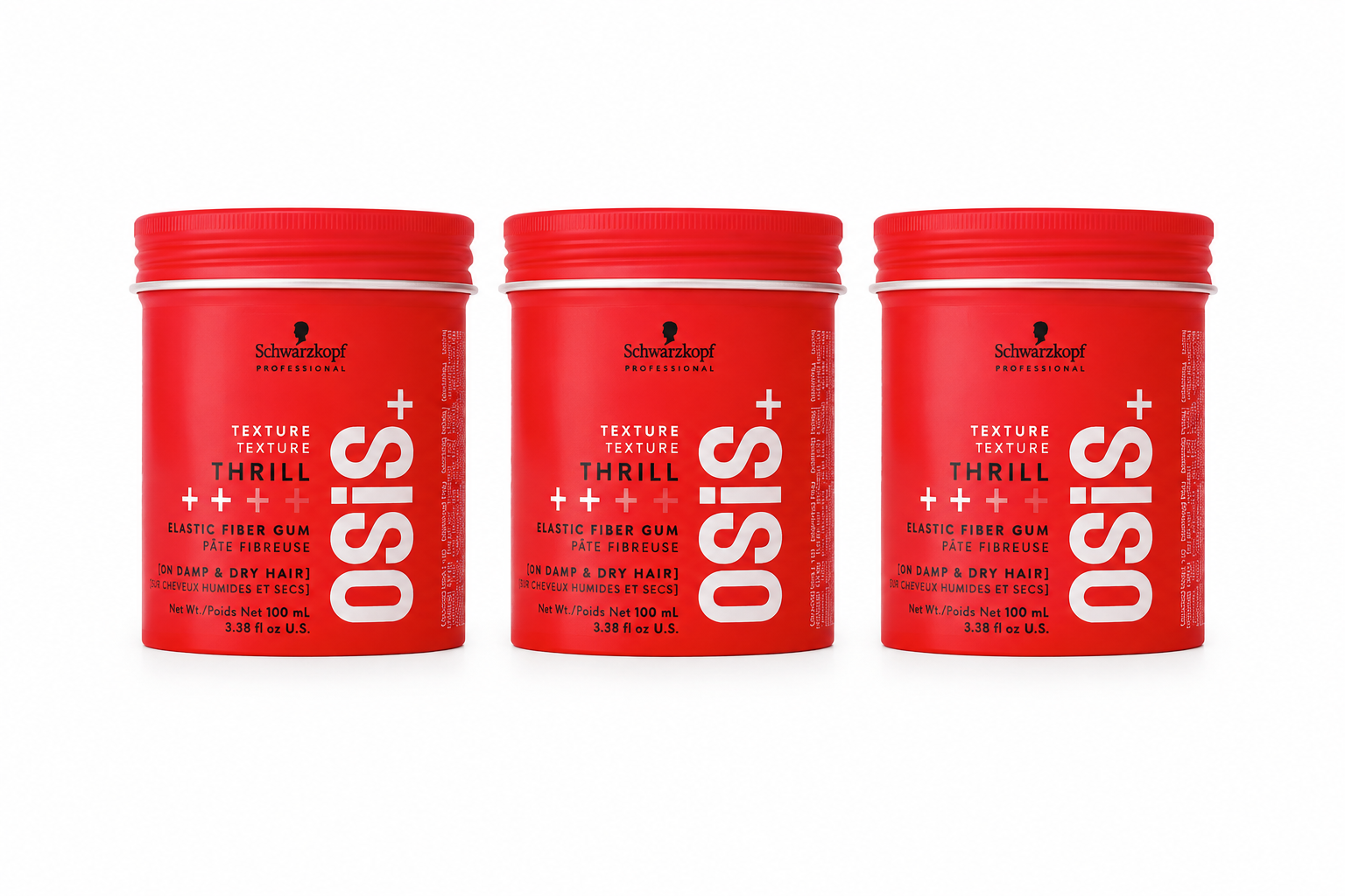 Schwarzkopf OSiS+ Thrill elastic fibre gum trio, three red styling paste jars