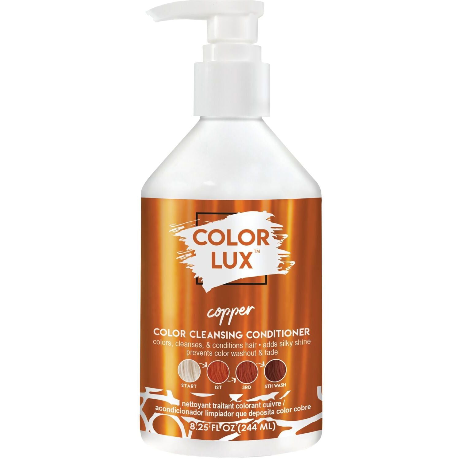 Copper color cleansing conditioner bottle with white pump dispenser, 244 ml