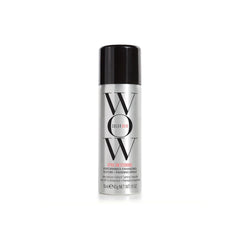Travel size hair texturising spray bottle with black cap, clear/white label.
