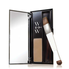 Hair root cover up kit with applicator brush and dark blonde shade tray