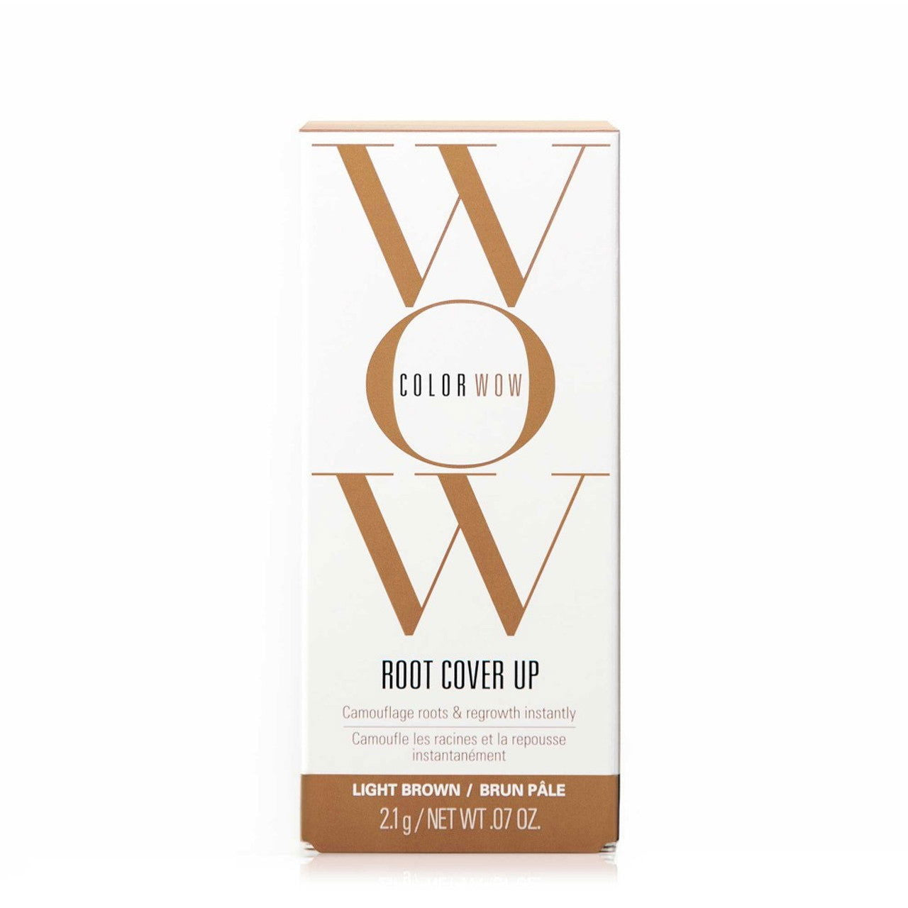 Hair root cover up product box, light brown camouflage roots formula