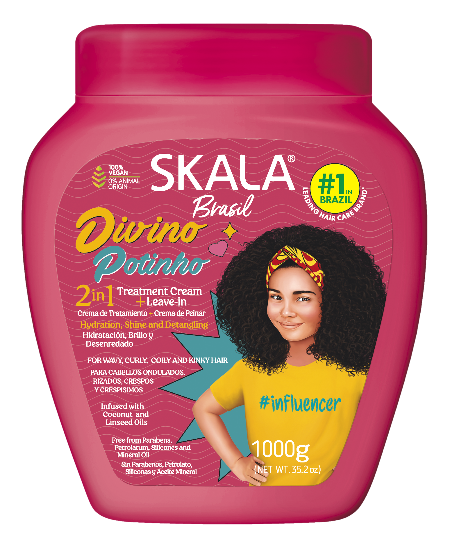 Pink Skala Divino Potinho 2-in-1 treatment cream bottle, 1000g with flip cap.