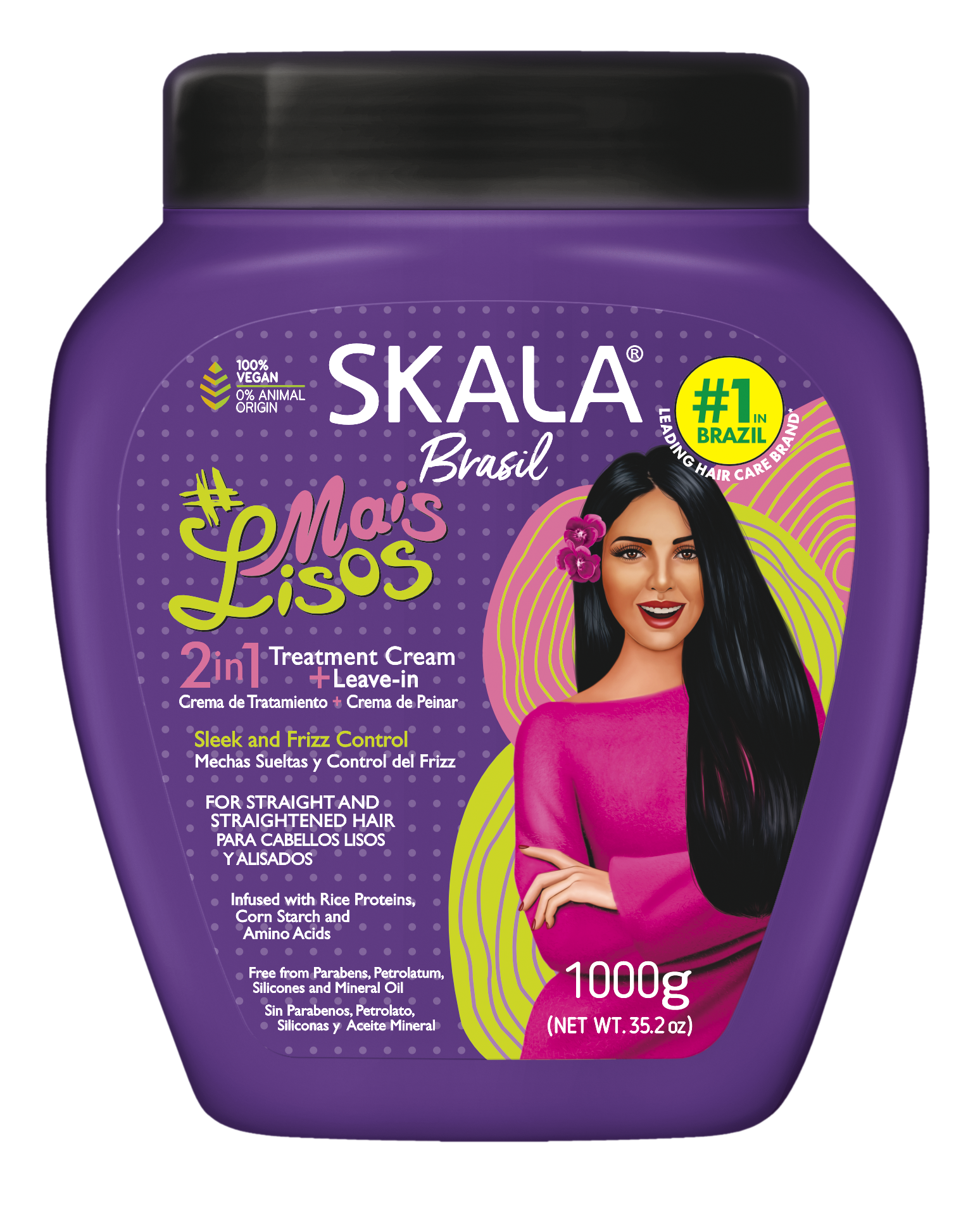 Purple hair conditioning cream bottle with black cap, 1000 g label