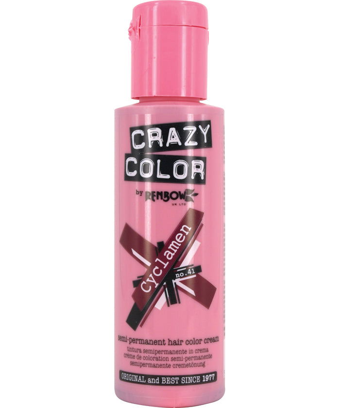 Cyclamen pink permanent hair color bottle with Crazy Color label