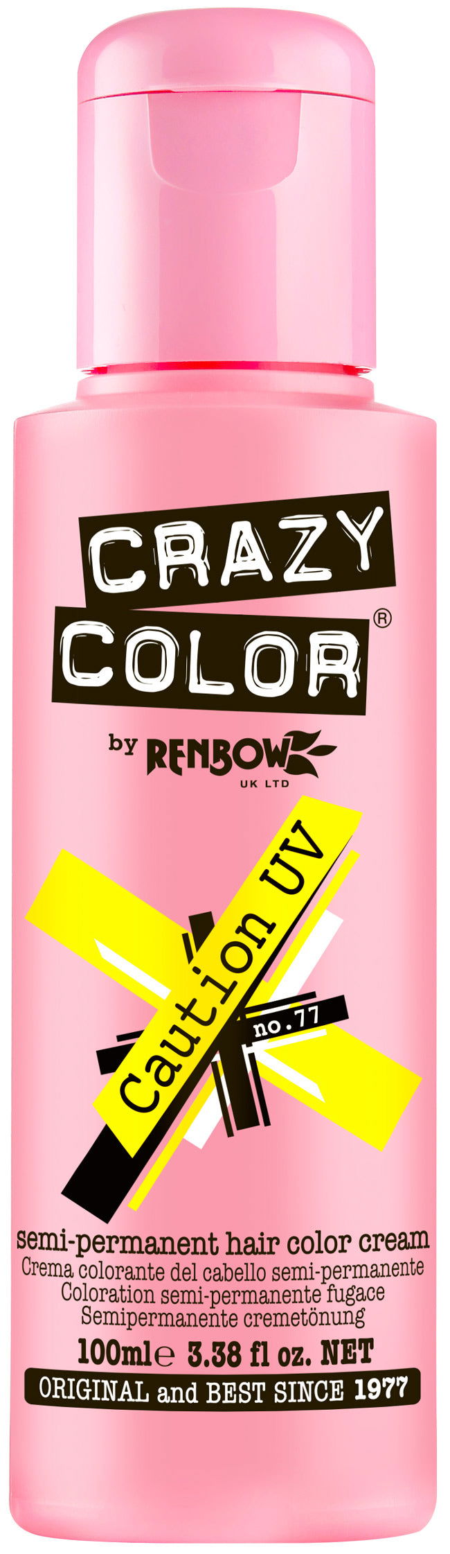Neon caution UV semi-permanent hair color cream in yellow, 100 ml bottle