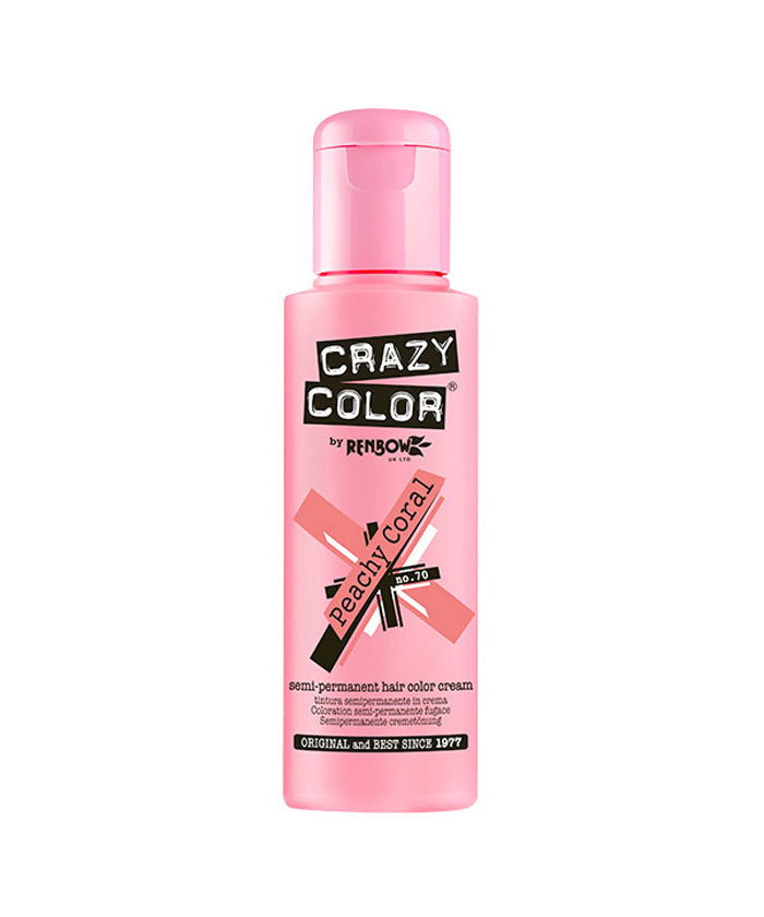 Peachy coral hair dye bottle, 100 ml, pink cap and label