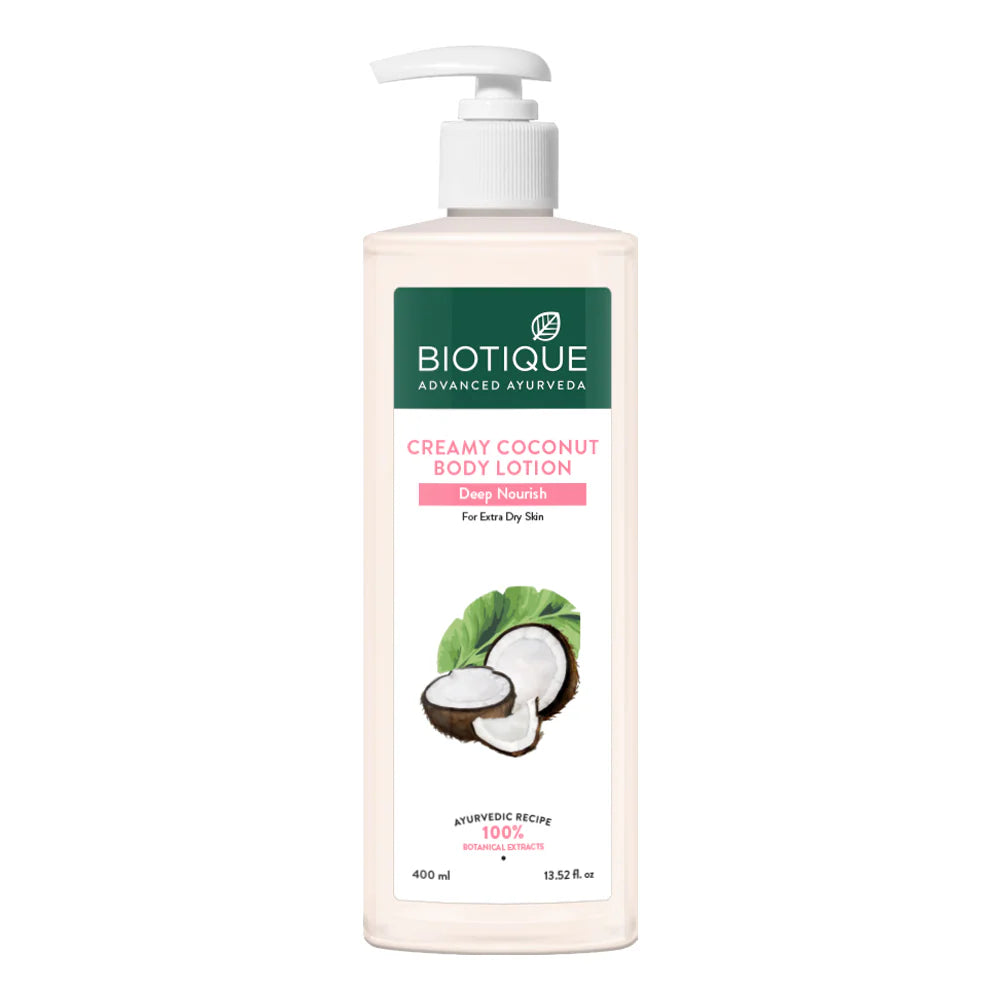 Body lotion bottle with pump, creamy beige, BIOTIQUE label