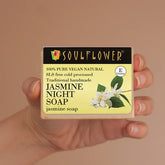 Jasmine night soap bar package with SOULFLOWER branding and jasmine flowers, 150 g