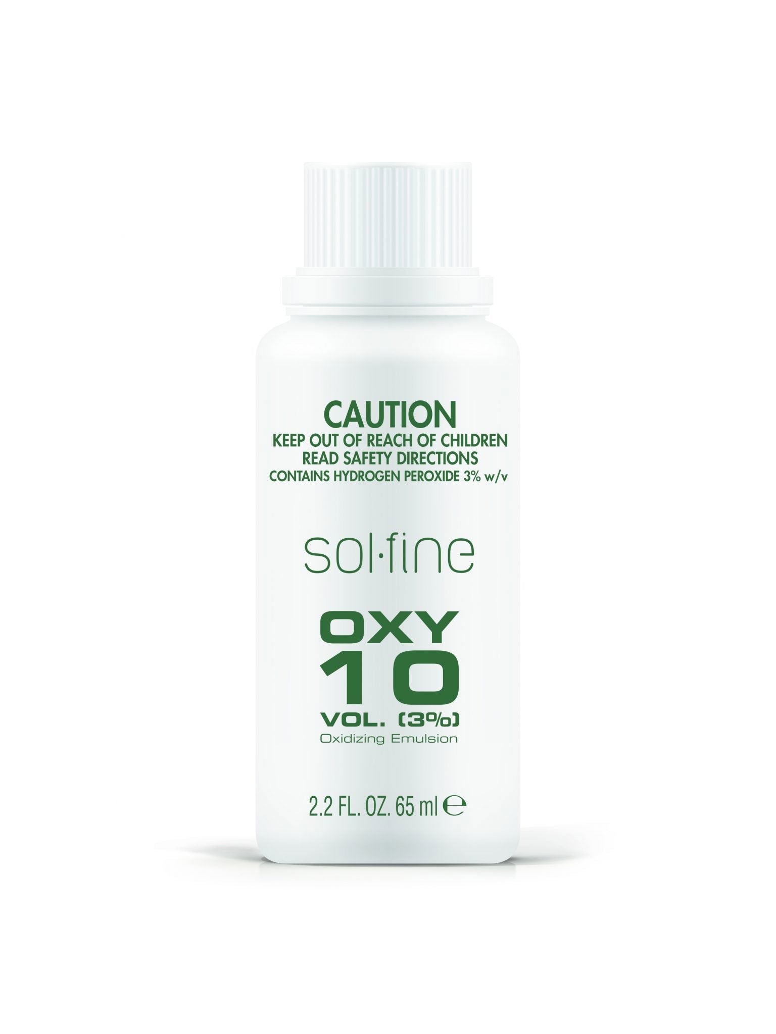 Oxy 10 volume hair developer bottle, white cap, 65 ml, Solfine