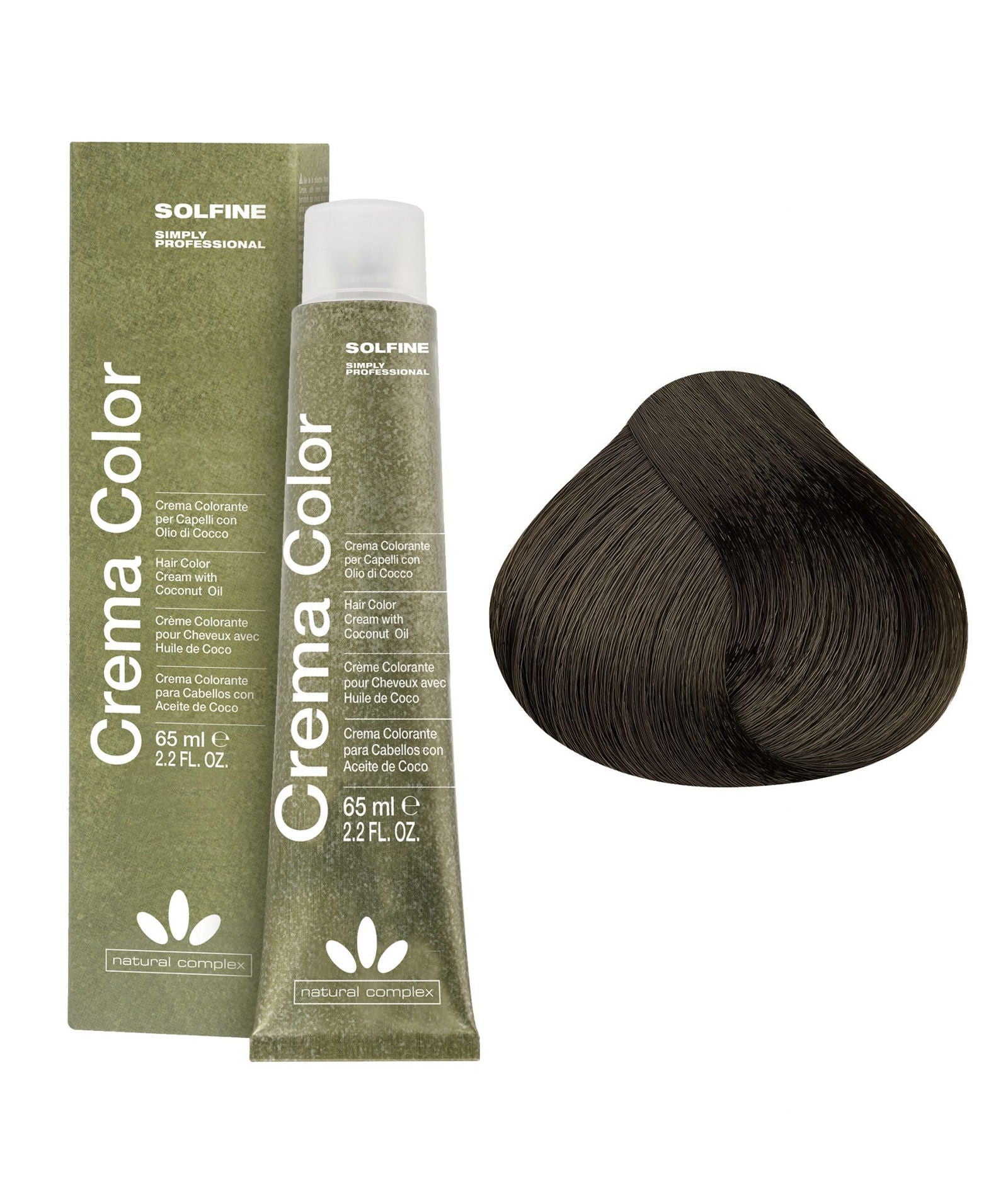 Hair color cream tube and box, dark chestnut brown, 65 ml