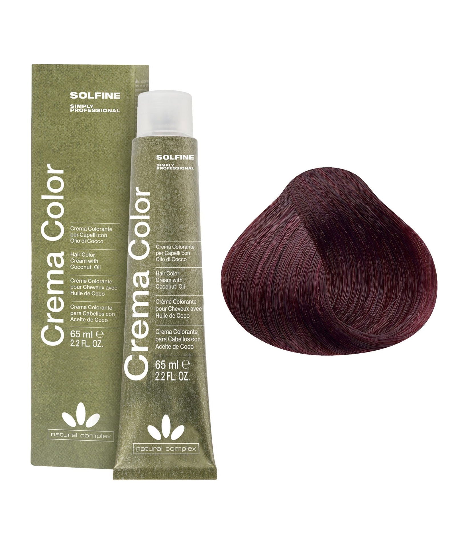 Hair color cream tube and box, light chestnut mahogany brown shade, 65 ml